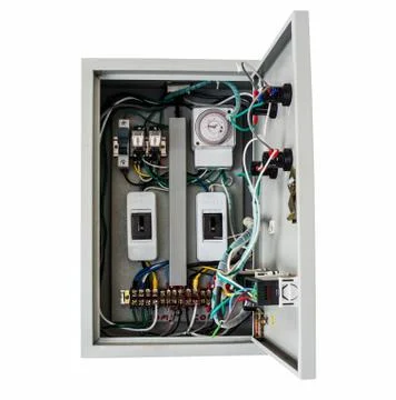 Electrical control box on isolated white with clipping path. Stock Photos