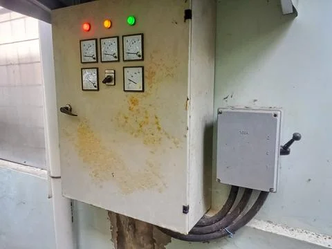Electrical Control Cabinet with 100A Changeover Switch and Heavy Duty Cables Stock Photos