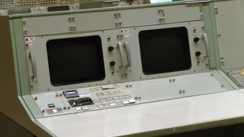Electrical control panel with buttons and levers in Mission control center Video stock 99084361