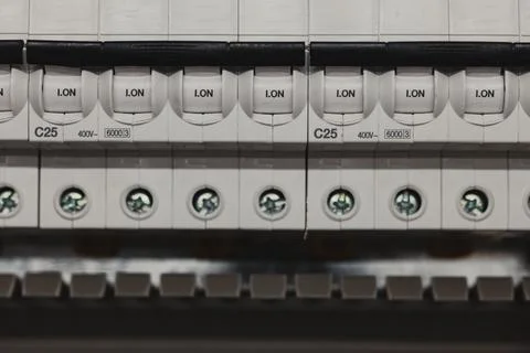 Electrical control panel close-up. Selective focus. Background Foto stock