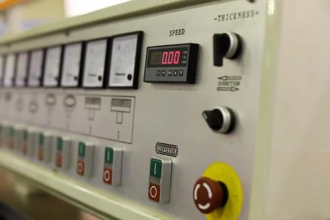 Electrical control panel of a production line Stock Photos