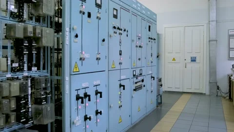 Electrical control panel in substation in manufacturing industrial plant Stock Footage 140846013