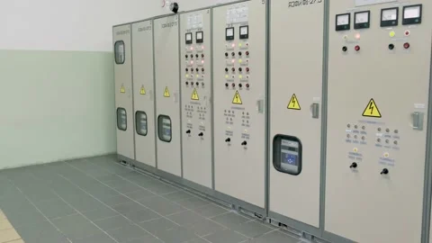 Electrical control panel in substation in manufacturing industrial plant Stock Footage 140846394