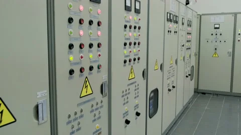 Electrical control panel in substation in manufacturing industrial plant Stock Footage 140846493