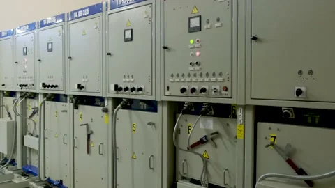Electrical control panel in substation in manufacturing industrial plant Stock Footage 140846755