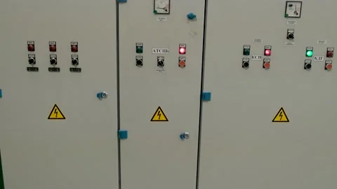 Electrical control panel in substation in manufacturing industrial plant Stock Footage 140847088