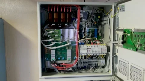 Electrical control panel in substation in manufacturing industrial plant Stock Footage 140855285