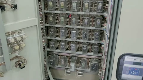 Electrical control panel in substation in manufacturing industrial plant Stock Footage 140855472