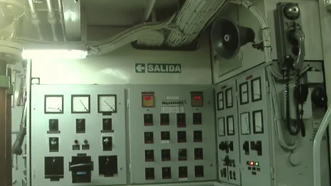 Electrical Control Panels Inside Tugboat Engine Room, Industrial Ship Interior Stock Footage 150900374