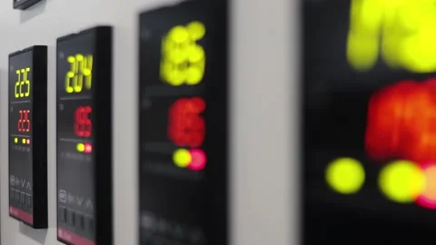 Electrical control room in industrial building Factory. Numeric indicators and Stockbeeldmateriaal 151578520