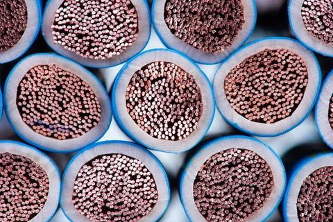 Electrical copper cable cross section Stock Photos