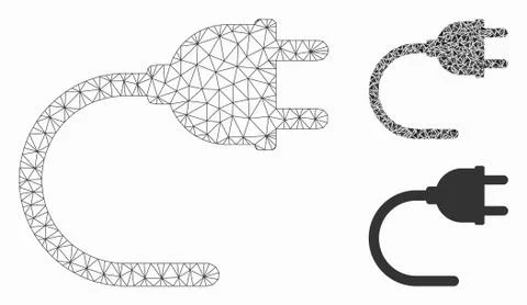 Electrical Cord Vector Mesh Wire Frame Model and Triangle Mosaic Icon Stock Illustration