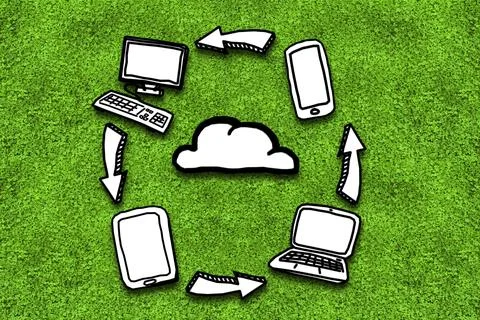 Electrical devices on green background Foto stock
