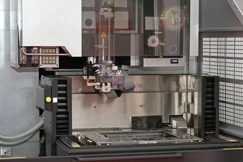 Electrical Discharge Machinery Spark Eroding With Wire Electrical Discharg... Stock Photos