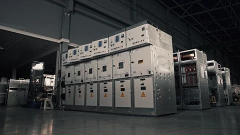 Electrical distribution boards in assembly shop at electrical equipment Stock Footage 265509841