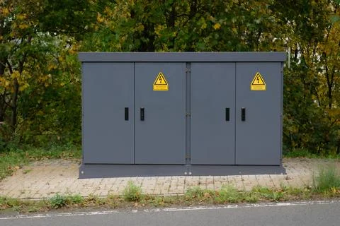 Electrical distribution cabinet on roadside. Stock Photos