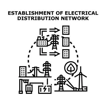 Electrical distribution network establishing energy grid connection イラスト素材