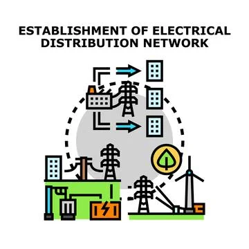 Electrical distribution network establishing energy grid connection Stock Illustration