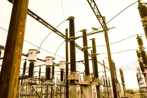 Electrical distribution station with high voltage electrical components inc.. Foto stock