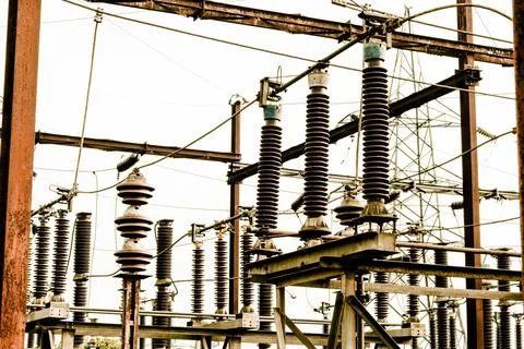 Electrical distribution station with high voltage electrical components inc.. Stock Photos