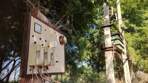 Electrical distribution system, electricity supply transformer at farm with powe Photos