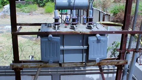 Electrical Distribution Transformer on Utility Power Network Infrastructure Stock Footage 337422382