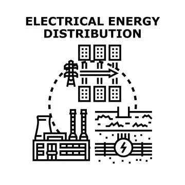Electrical energy distribution system delivering power Stock Illustration