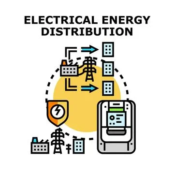 Electrical energy distribution system providing power to consumers Stock Illustration