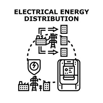 Electrical energy distribution system providing power to consumers Stock Illustration
