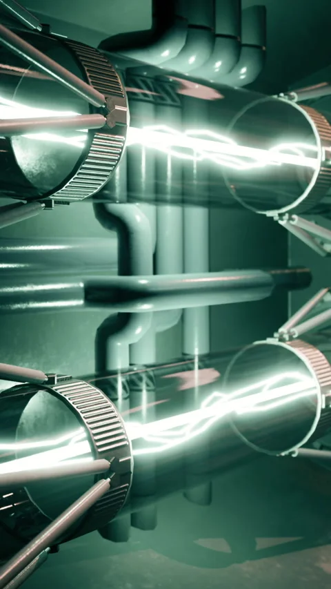 Electrical energy flows through pipes in a futuristic setting Stock Footage 339783267