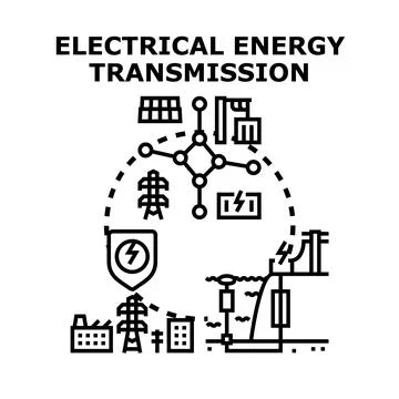 Electrical energy transmission grid supplying cityscape Stock Illustration