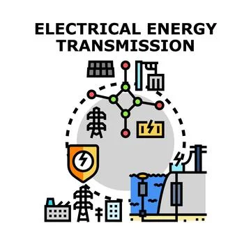 Electrical energy transmission grid supplying cityscape Stock Illustration