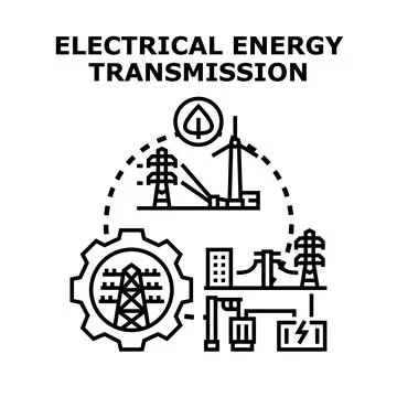 Electrical energy transmission process delivering power to consumer Illustrazione stock