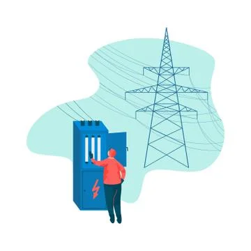 Electrical Engineer and Power High Voltage Tower Vector Illustration Illustrazione stock