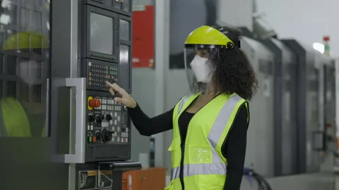 Electrical engineer check machine equipment. Wear protective equipment. Stock Footage 152866374