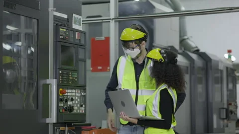 Electrical engineer check machine equipment. Wear protective equipment. Stock Footage 152866670