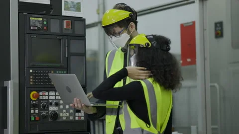 Electrical engineer check machine equipment. Wear protective equipment. Stock Footage 152866771