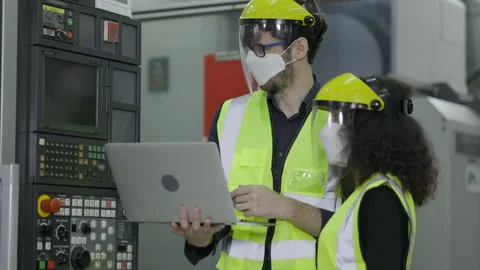 Electrical engineer check machine equipment. Wear protective equipment. Stock Footage 152866919