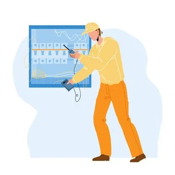 Electrical Engineer Checking Electric Panel Vector illustration Stockillustratie