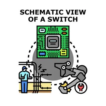 Electrical engineer connecting wires to control switch system Stock Illustration