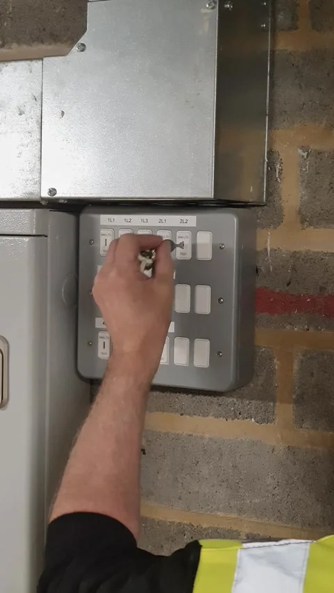Electrical engineer contractor testing the emergency lighting Stock Footage 335038768