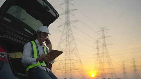 Electrical engineer discussing project work on mobile phone. Stock Footage 148355905