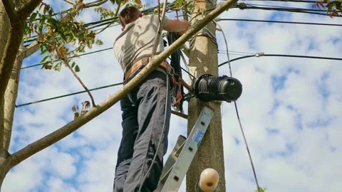 Electrical engineer with high voltage electricity pylon on the background of the Stock Footage 156615005
