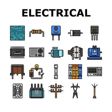Electrical engineer industry work icons set vector Illustrazione stock