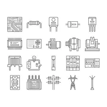 Electrical engineer industry work icons set vector Illustrazione stock