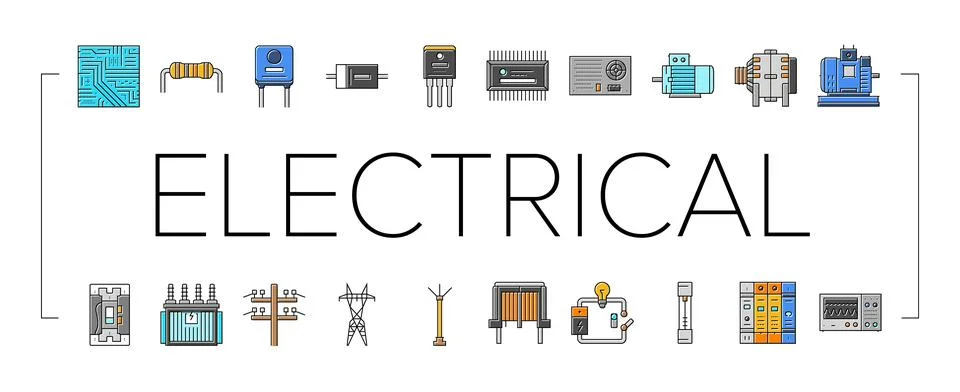 Electrical engineer industry work icons set vector 스톡 일러스트