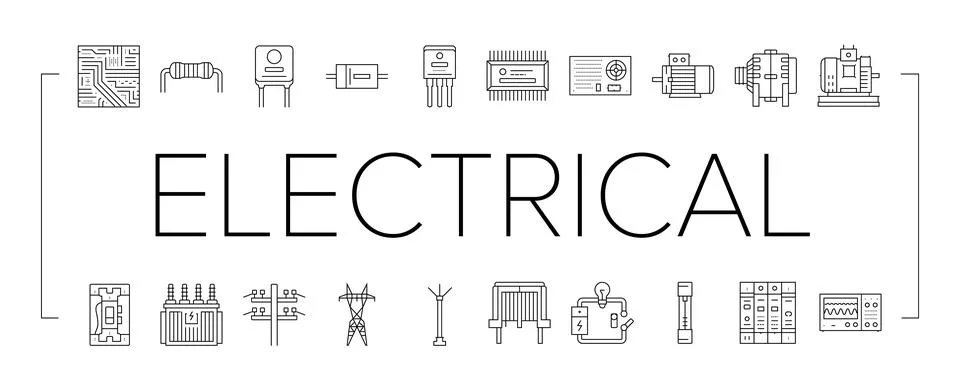 Electrical engineer industry work icons set vector 스톡 일러스트