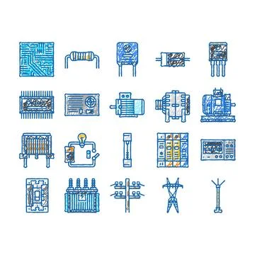 Electrical engineer industry work icons hand drawn Stockillustratie