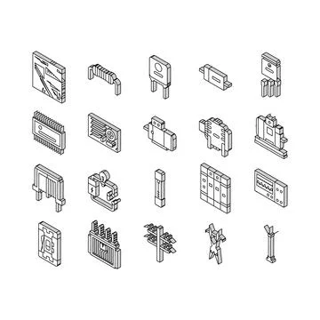 Electrical engineer industry work isometric icons set vector Illustrazione stock