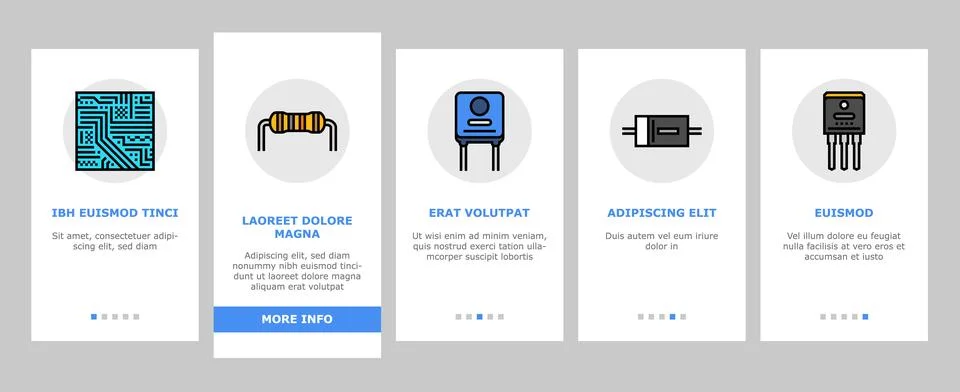 Electrical engineer industry work onboarding icons set vector 스톡 일러스트
